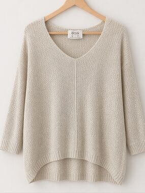Made in Italy Oversized Lightweight Knit Sweater L Neutral Coastal Quiet Luxury